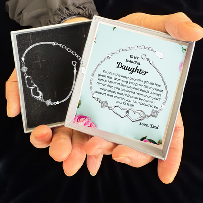 To My Daughter Double Heart Bracelet with Personalised Message