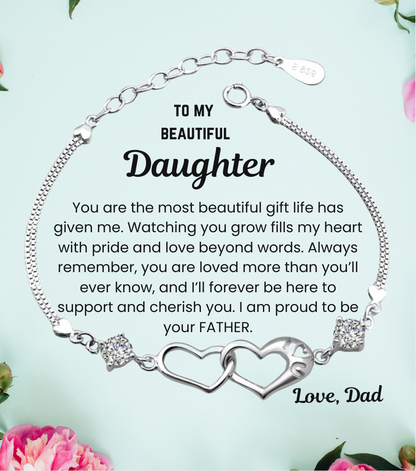 To My Daughter Double Heart Bracelet with Personalised Message