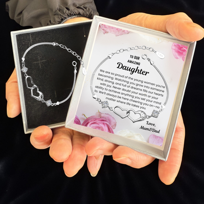 To My Daughter Double Heart Bracelet with Personalised Message