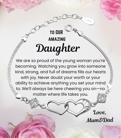 To My Daughter Double Heart Bracelet with Personalised Message