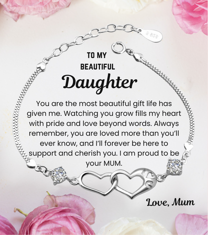 To My Daughter Double Heart Bracelet with Personalised Message