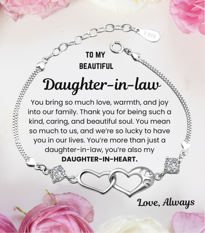 To My Daughter in Law Double Heart Bracelet with Personalised Message