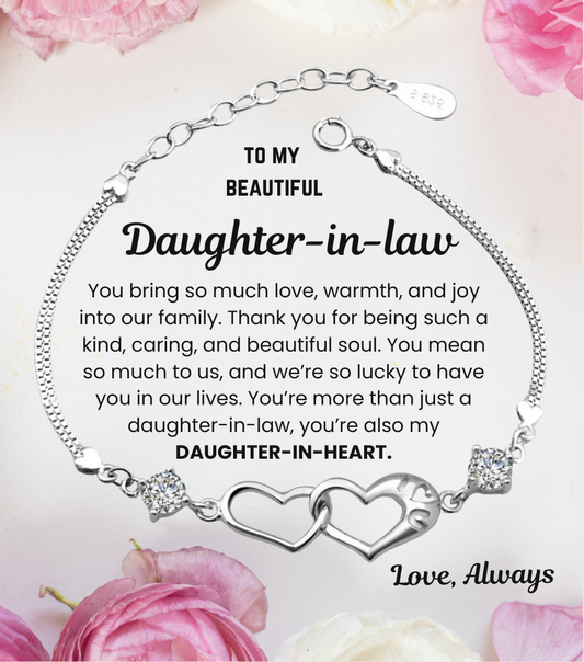 To My Daughter in Law Double Heart Bracelet with Personalised Message