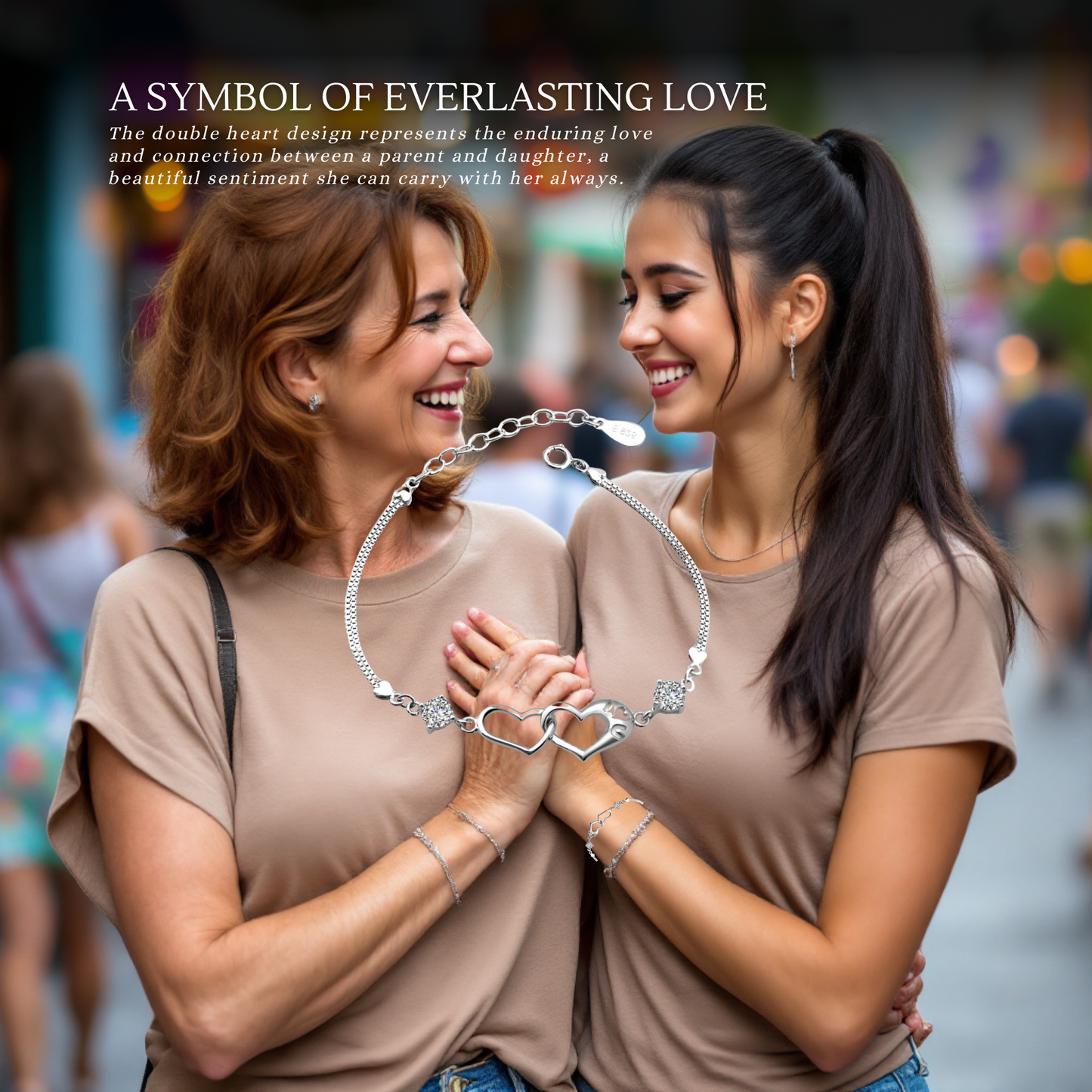 To My Mum Daughter Double Heart Bracelet with Message Card