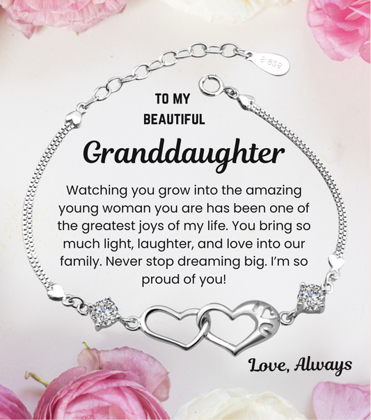 To My Granddaughter Double Heart Bracelet with Personalised Message