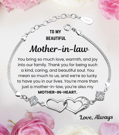 To My Mother in Law Double Heart Bracelet with Personalised Message