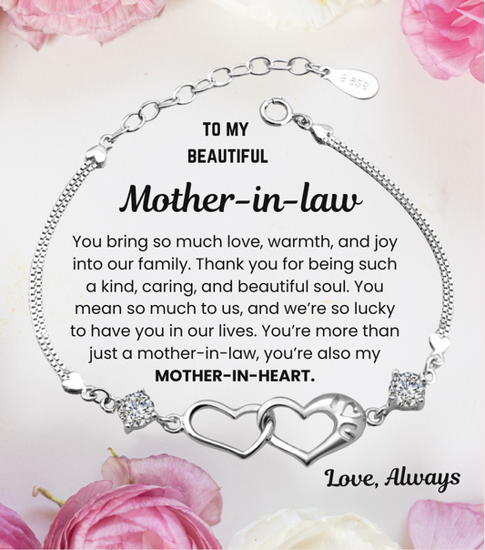 To My Mother in Law Double Heart Bracelet with Personalised Message