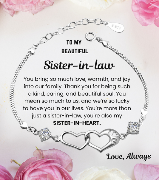 To My Sister in Law Double Heart Bracelet with Personalised Message