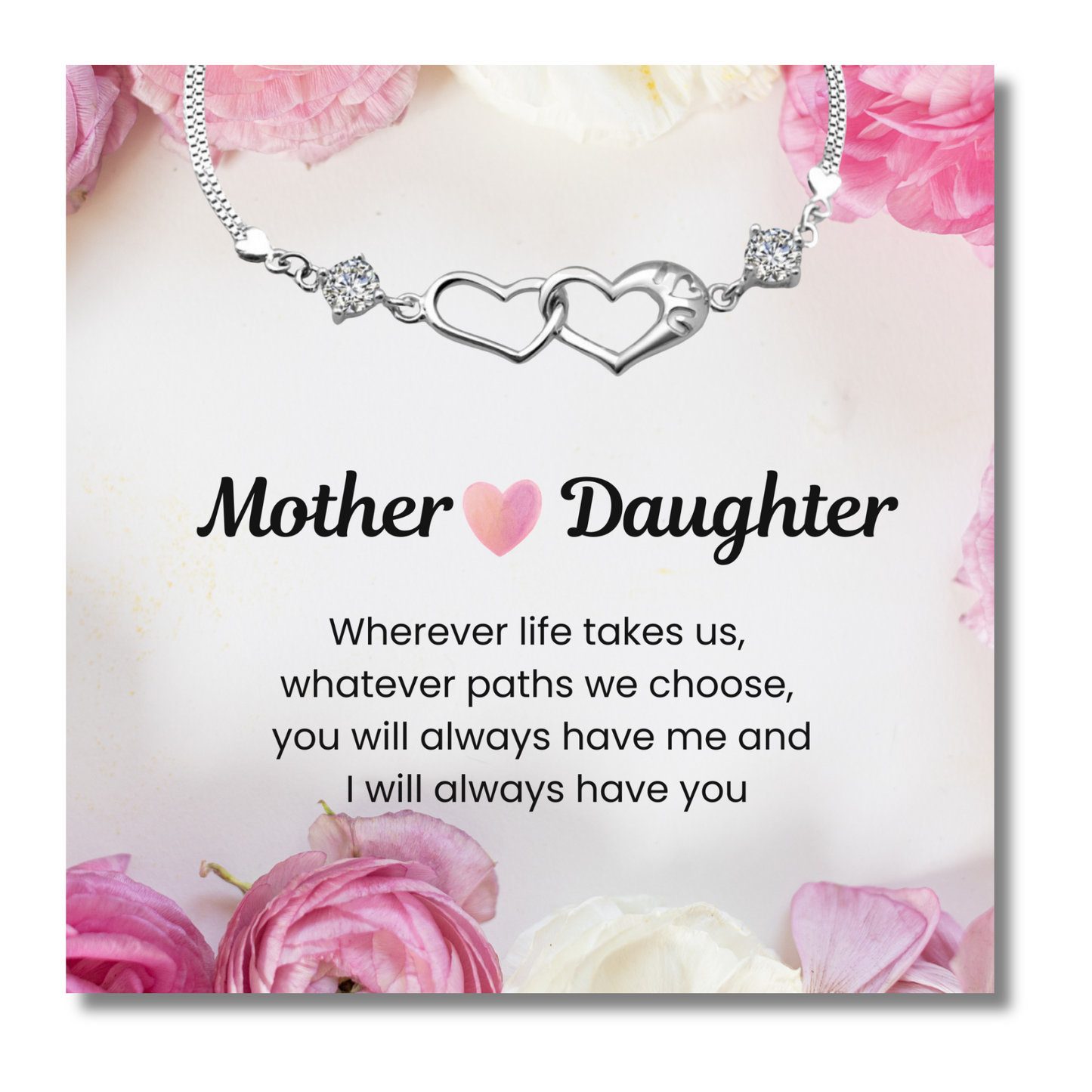 To My Mum Daughter Double Heart Bracelet with Message Card