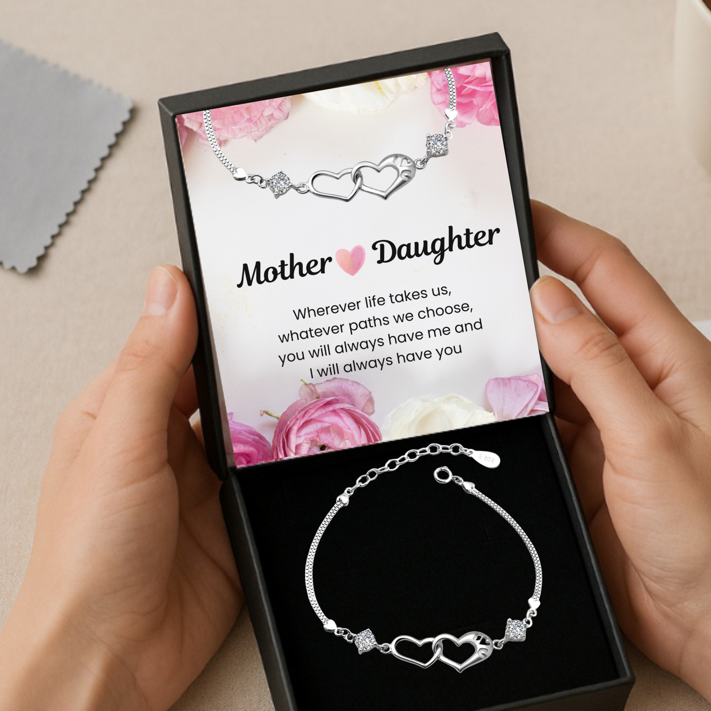 To My Mum Daughter Double Heart Bracelet with Message Card