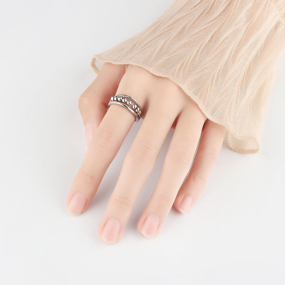 Triple Band Fidget Meditation Adjustable Ring with 8 Spinning Beads