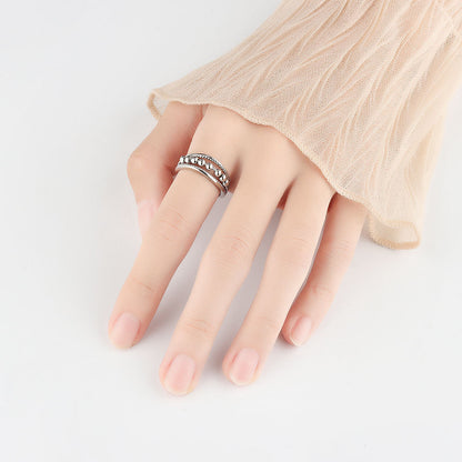 Triple Band Fidget Meditation Adjustable Ring with 8 Spinning Beads