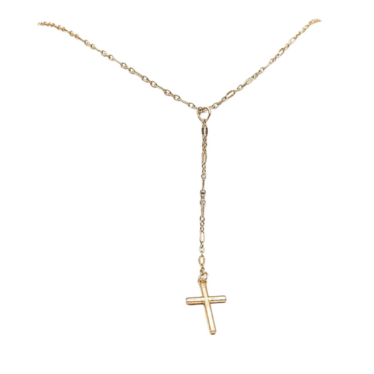 Cross Lariat Drop Gold Tone Pendant Necklace