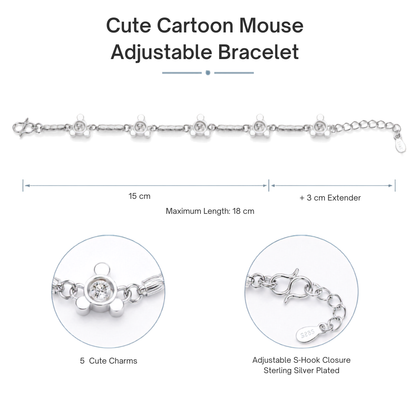 Mickey Minnie Mouse Bracelet with Cubic Zircon Silver Tone