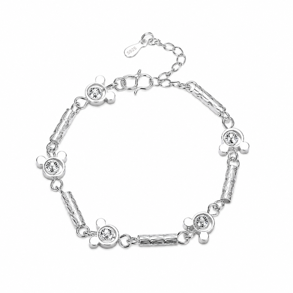 Mickey Minnie Mouse Bracelet with Cubic Zircon Silver Tone