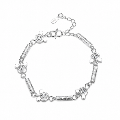 Mickey Minnie Mouse Bracelet with Cubic Zircon Silver Tone