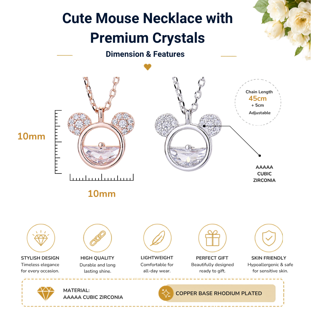 Mickey Minnie Mouse Zircon Crystals Pendant Necklace