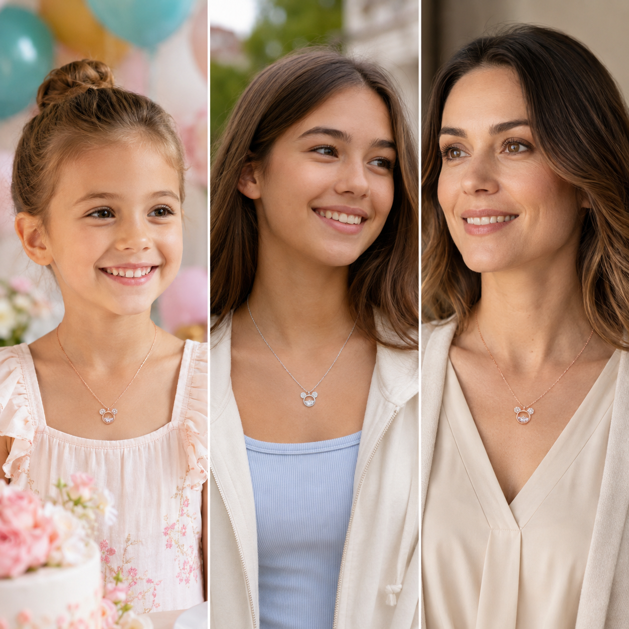 Mickey Minnie Mouse Zircon Crystals Pendant Necklace
