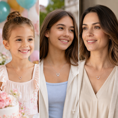 Mickey Minnie Mouse Zircon Crystals Pendant Necklace
