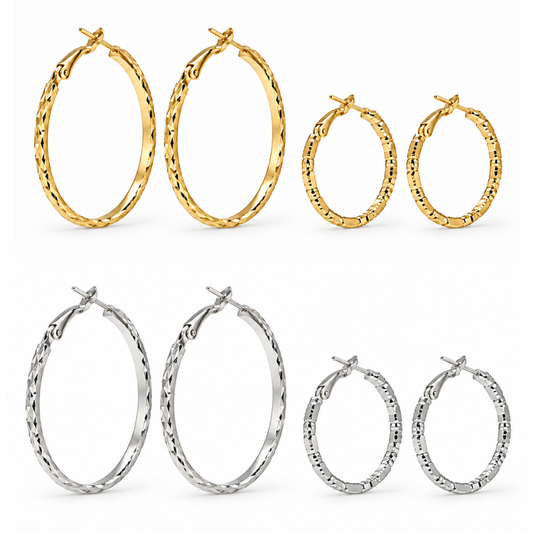 Set of 2 Pairs Sparkle Cut Hoop Earrings