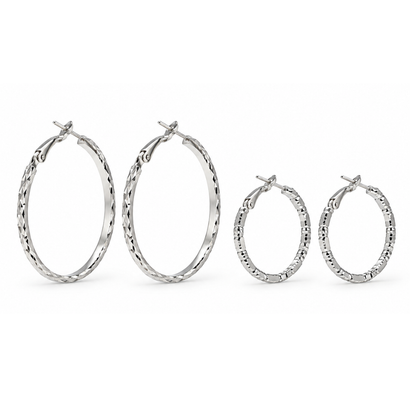 Set of 2 Pairs Sparkle Cut Hoop Earrings