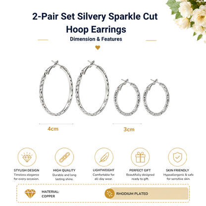 Set of 2 Pairs Sparkle Cut Hoop Earrings