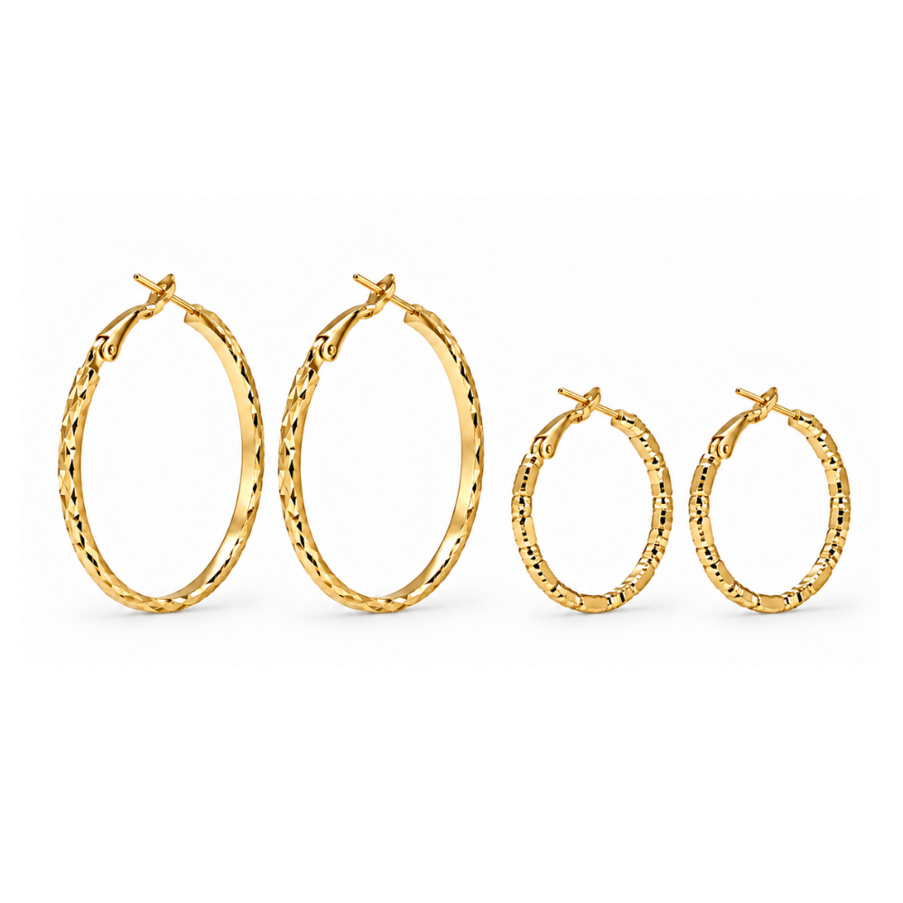Set of 2 Pairs Sparkle Cut Hoop Earrings