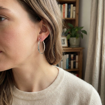 Set of 2 Pairs Sparkle Cut Hoop Earrings