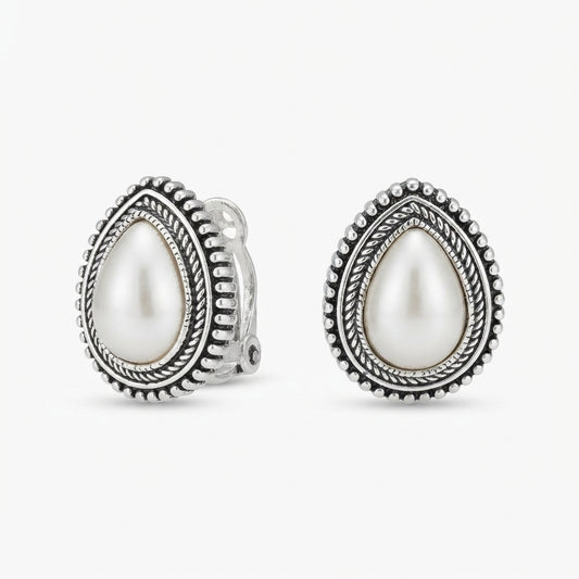 Pearl Teardrop Non Pierced Clip on Stud Earrings