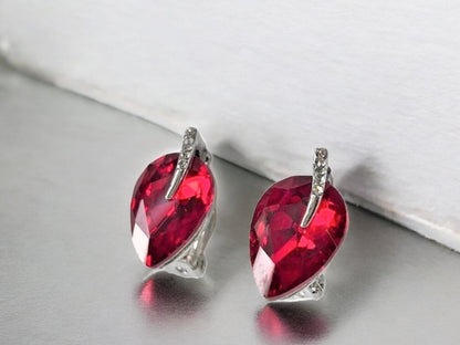 Crystal Silver Tone Leaf Stud Non Pierced Clip on Earrings