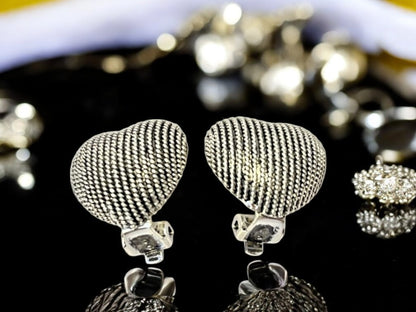 Crystal Silver Tone Heart-Shaped Stud Non Pierced Clip on Earrings