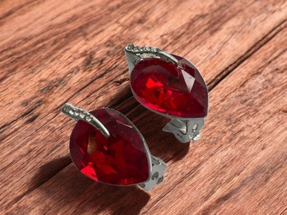 Crystal Silver Tone Leaf Stud Non Pierced Clip on Earrings