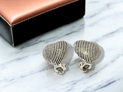 Crystal Silver Tone Heart-Shaped Stud Non Pierced Clip on Earrings