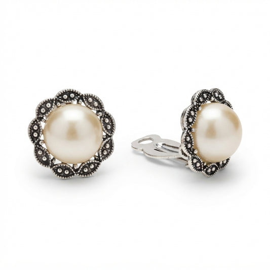 Pearl Round Non Pierced Clip on Stud Earrings