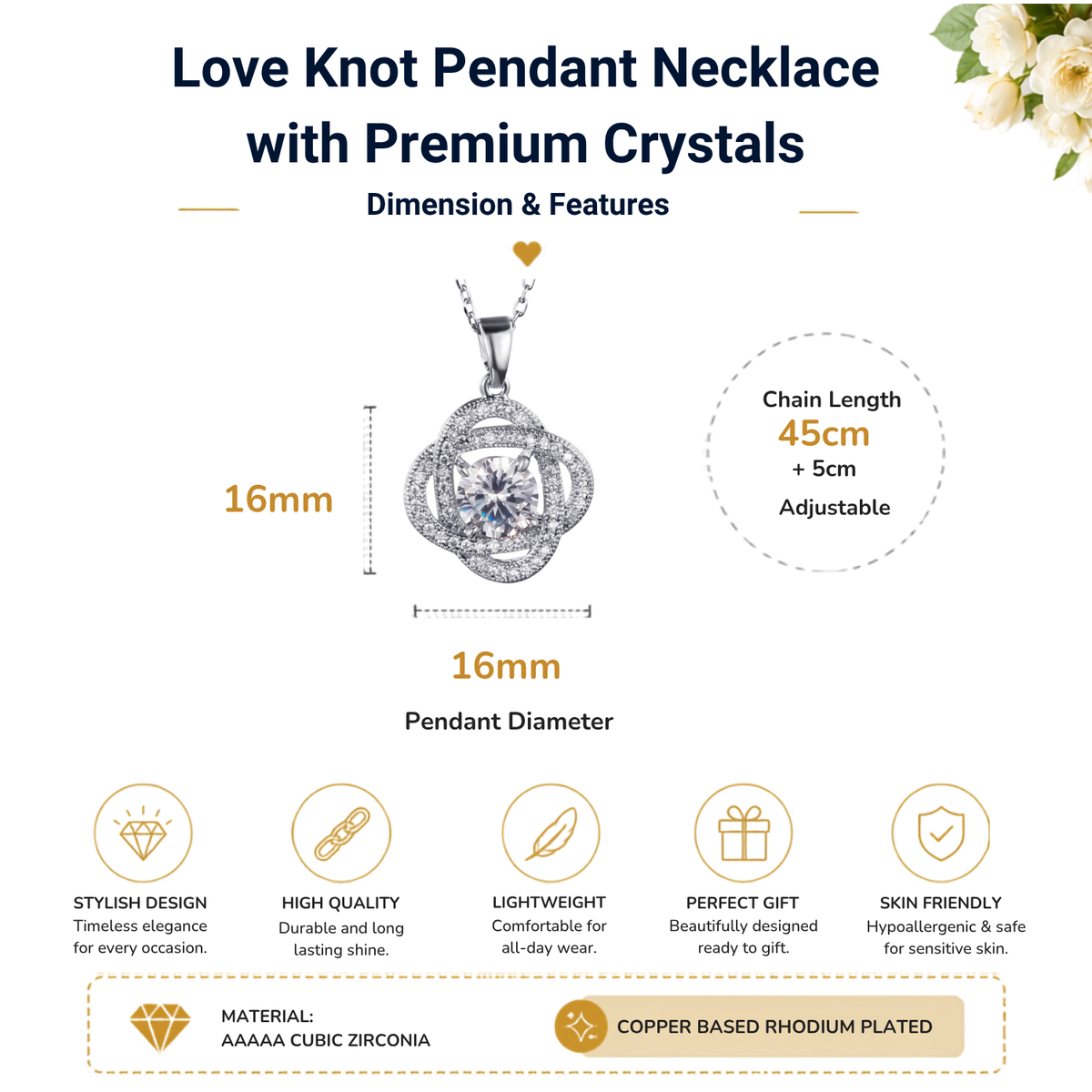 Four-Leaf Clover Lucky Zircon Crystals Silver Tone Pendant Necklace