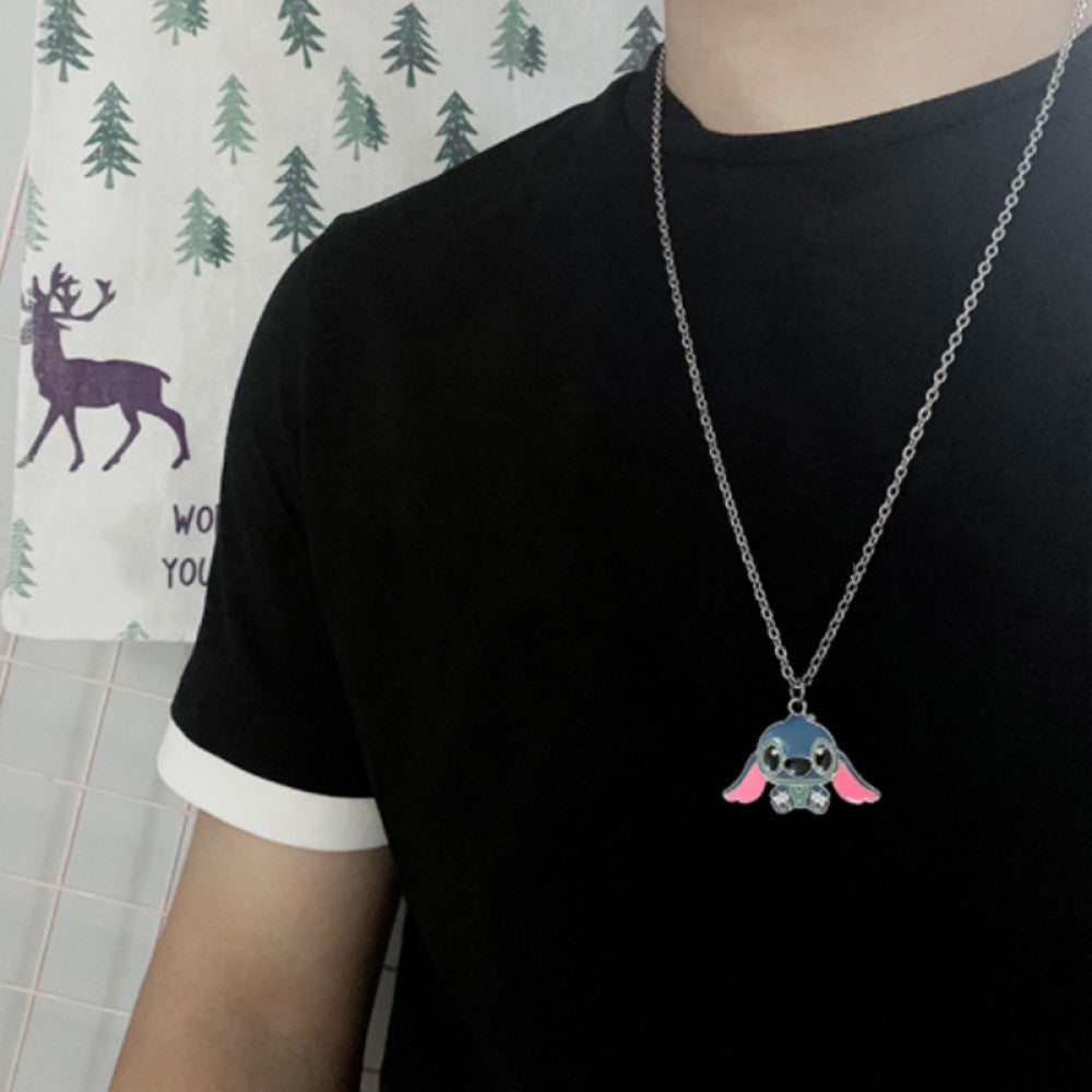 Lilo & Stitch Blue Ohana Enamel Silver Pendant Necklace