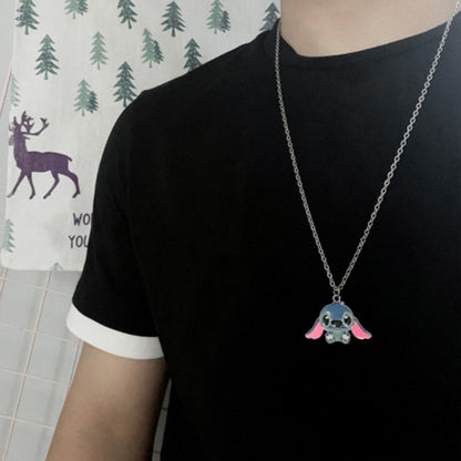 Lilo & Stitch Blue Ohana Enamel Silver Pendant Necklace