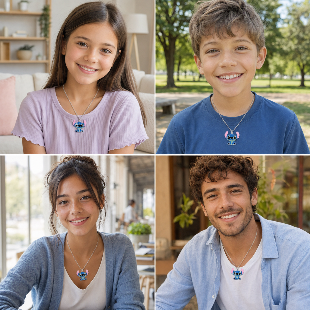 Lilo & Stitch Blue Ohana Enamel Silver Pendant Necklace