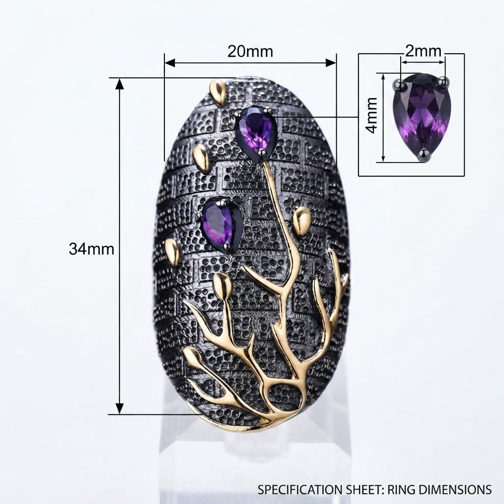 Tungsten Tree Purple Gemstone Gold Ring