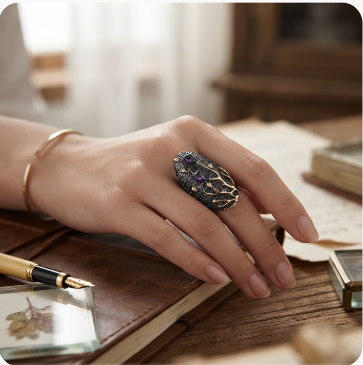 Tungsten Tree Purple Gemstone Gold Ring