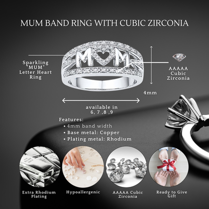 To My Mum Zircon Crystals Band Ring Mum Ring with Message card