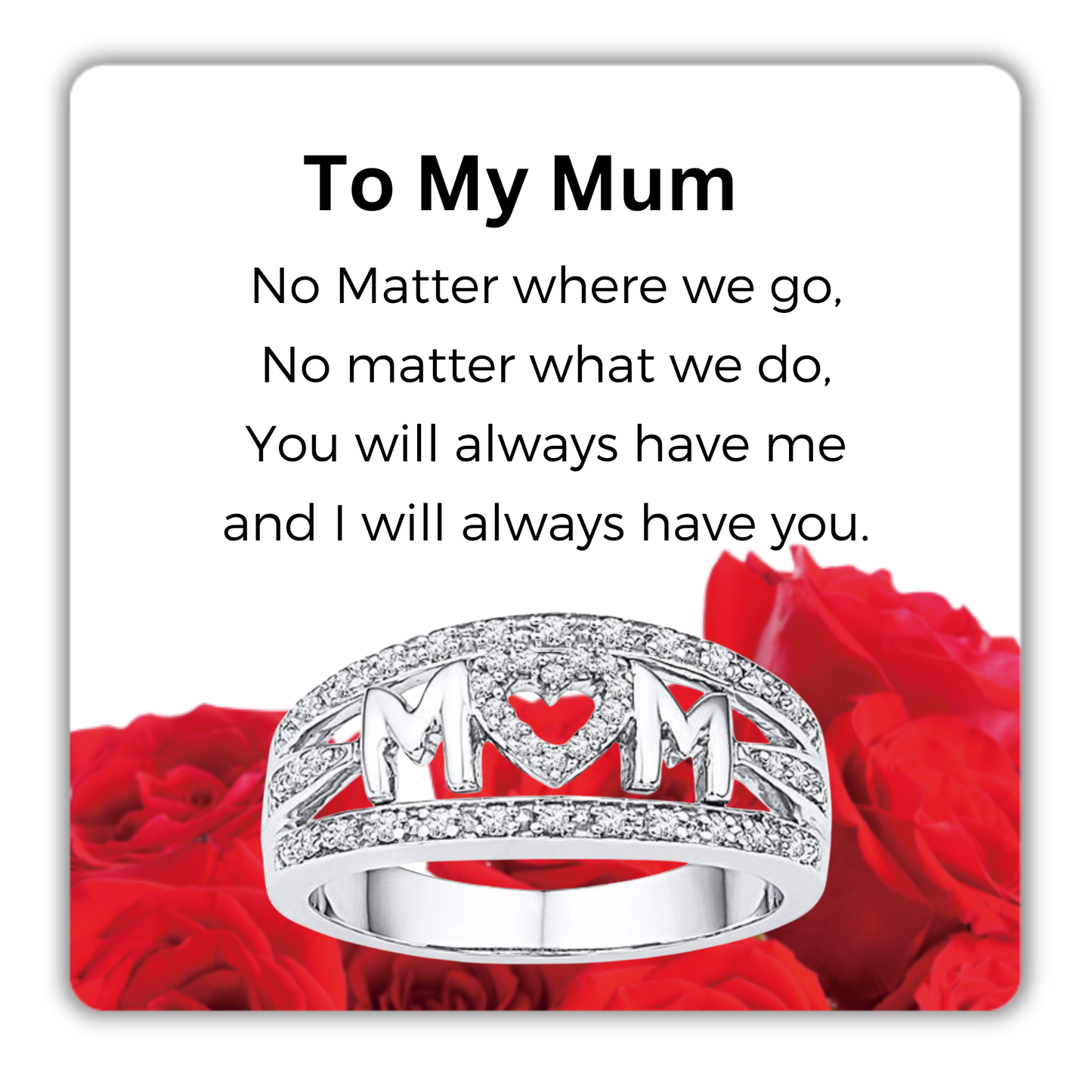 To My Mum Zircon Crystals Band Ring Mum Ring with Message card