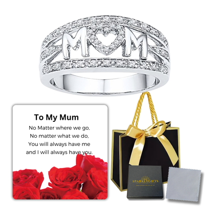 To My Mum Zircon Crystals Band Ring Mum Ring with Message card