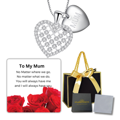 To My Mum Heart Pendant Necklace with MUM Heart Tag with Message card