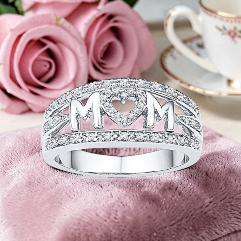 To My Mum Zircon Crystals Band Ring Mum Ring with Message card