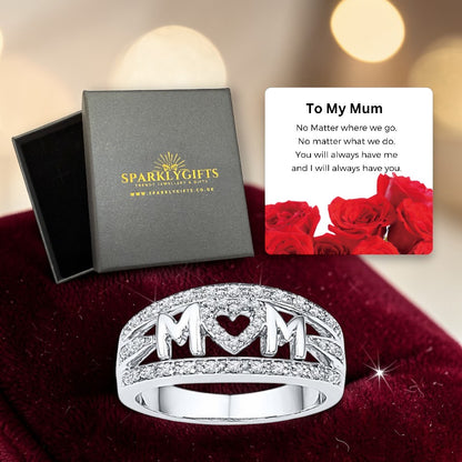 To My Mum Zircon Crystals Band Ring Mum Ring with Message card