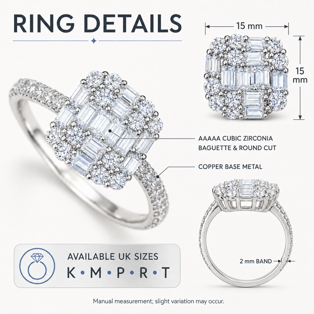 Princess Square Silver Simulated Diamond Cluster Ring