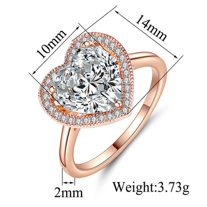 Halo Heart-Shaped Love Crystal Ring Rose Gold