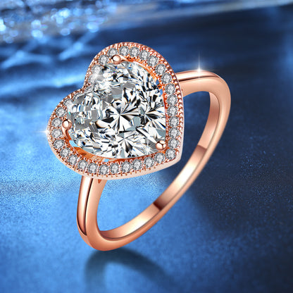 Halo Heart-Shaped Love Crystal Ring Rose Gold