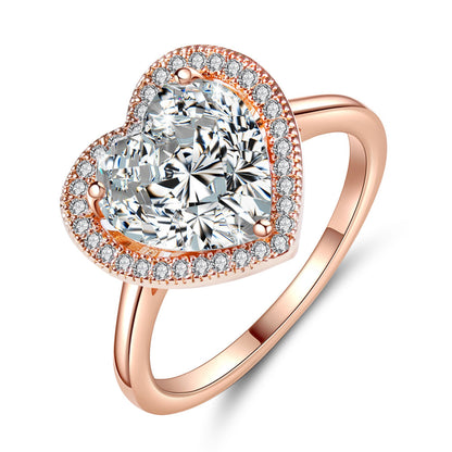 Halo Heart-Shaped Love Crystal Ring Rose Gold